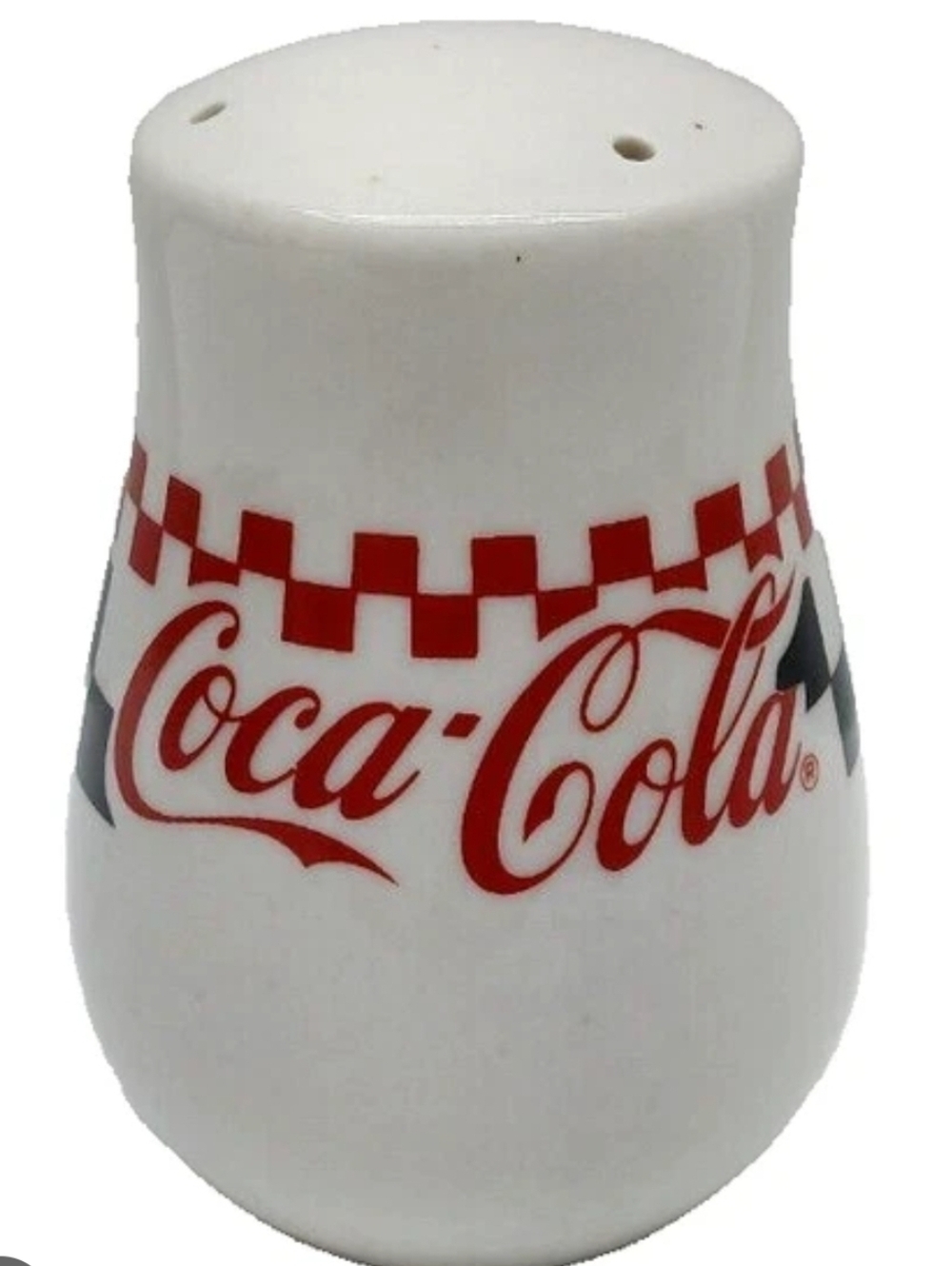 Coca-Cola Ceramic Salt Shaker in White Red Black Checker